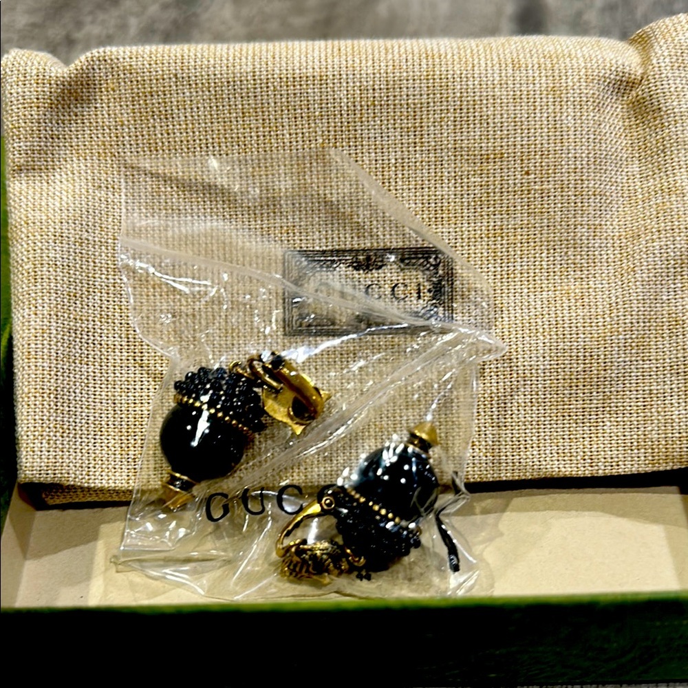 Gucci earrings Tiger Head Antique Gold Black GP with box